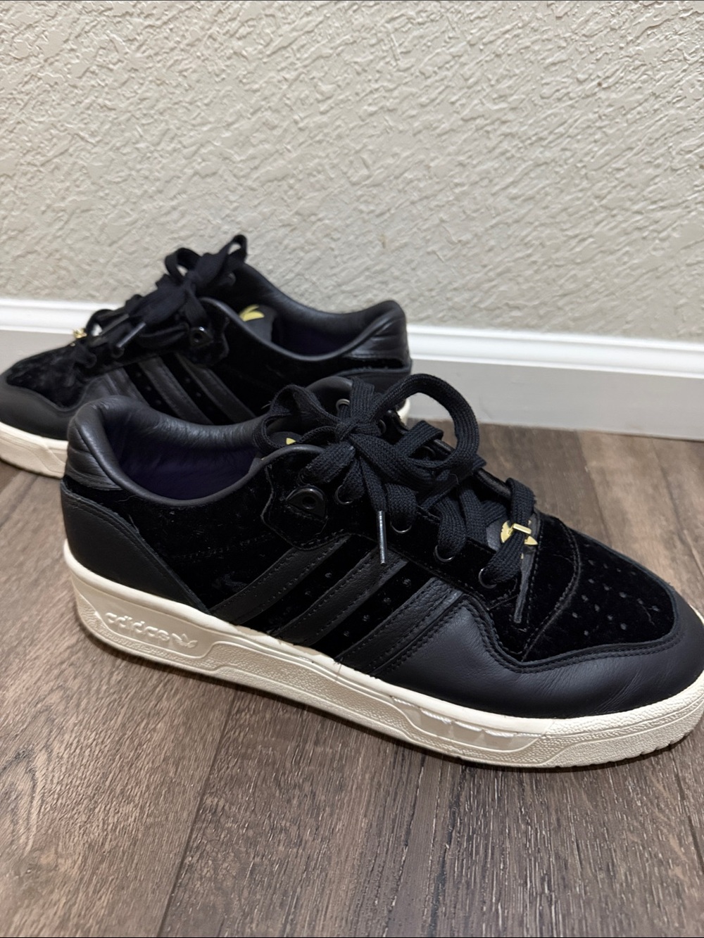 adidas Black Leather & Suede Low-Top Sneakers with Cream Sole Accents
